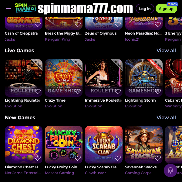 Sezione giochi dal vivo e nuovi giochi di Spinmama