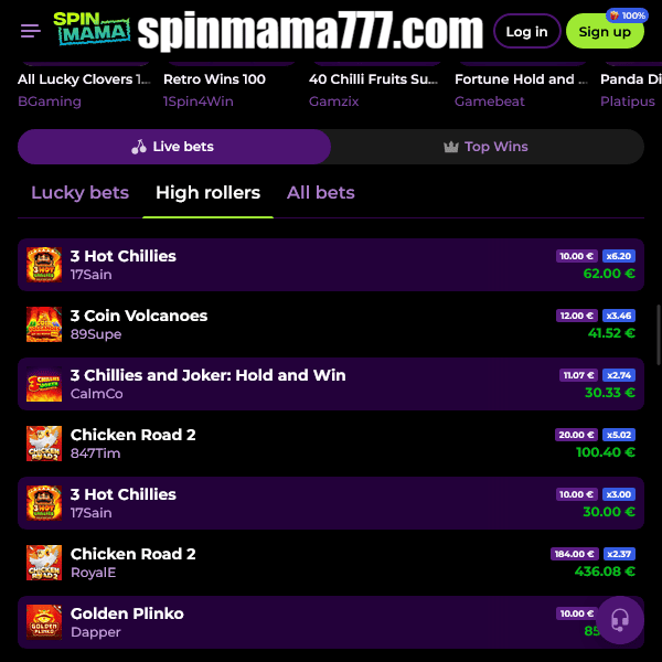 Apuestas en vivo de Spinmama para grandes apostadores