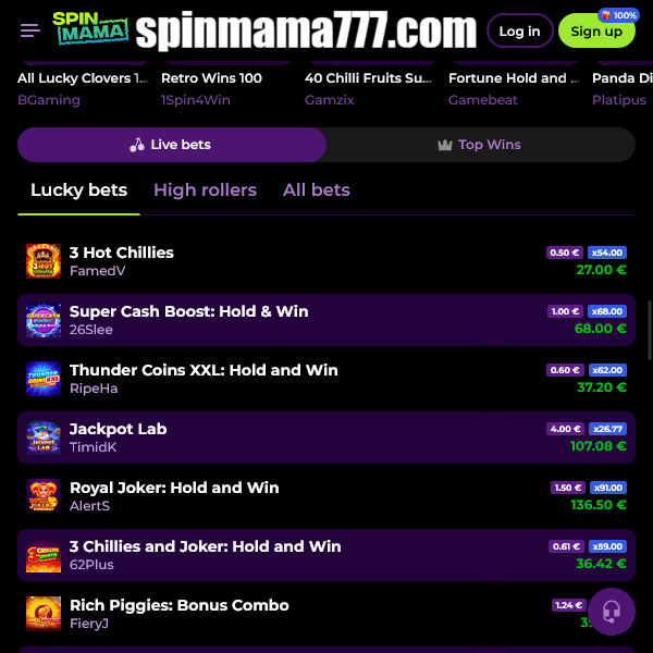 Apuestas en vivo de Spinmama, apuestas afortunadas
